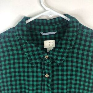 A New Day green black checked long sleeve button down collared soft shirt sz L